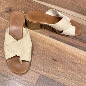 Mila Paoli Italian Suede and Leather Crisscross Slide Block Heel Sandal 7.5M